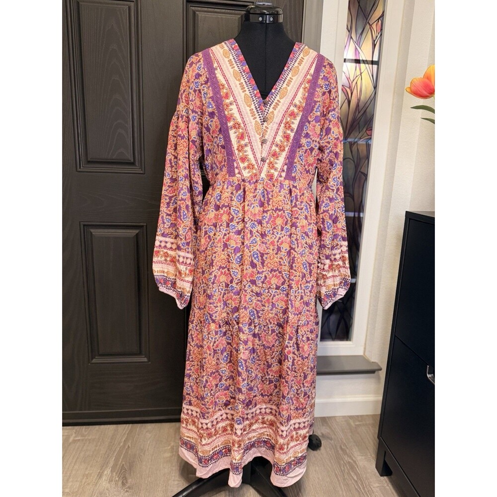 VERY J Floral Printed Boho V-Neck Balloon Sleeve Dress Size M NWT - Picture 2 of 7